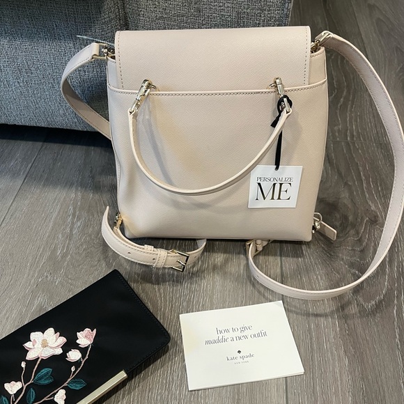 NWT- Kate Spade Make it Mine Maddie Backpack bag tote w/ extra flap beige pink - Picture 6 of 15